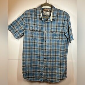 Public Opinion Men's Blue Plaid Short Sleeve Button Down